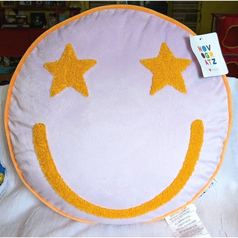Novagratz Pillow Smiley Face Accent Cushion Stars Home Happy Decorative Throw - Picture 13 of 13
